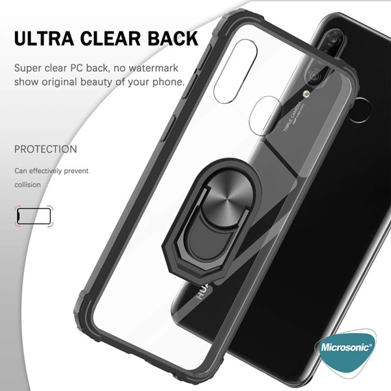 Microsonic Huawei P30 Lite Kılıf Grande Clear Ring Holder Siyah 5