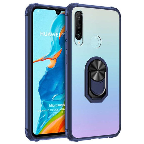 Microsonic Huawei P30 Lite Kılıf Grande Clear Ring Holder Lacivert 1