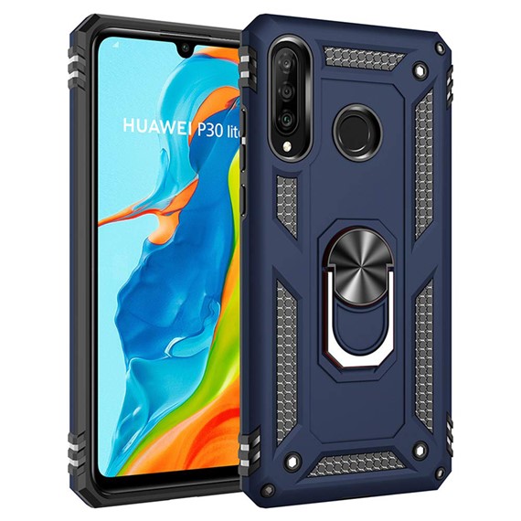 Microsonic Huawei P30 Lite Kılıf Military Ring Holder Lacivert 1