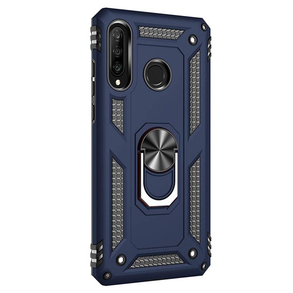 Microsonic Huawei P30 Lite Kılıf Military Ring Holder Lacivert 2