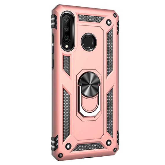 Microsonic Huawei P30 Lite Kılıf Military Ring Holder Rose Gold 2