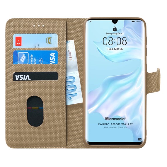 Microsonic Huawei P30 Pro Kılıf Fabric Book Wallet Gold 1