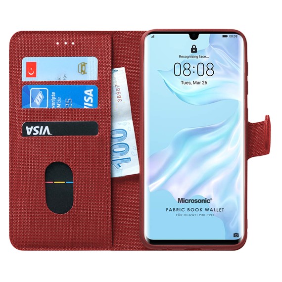 Microsonic Huawei P30 Pro Kılıf Fabric Book Wallet Kırmızı 1