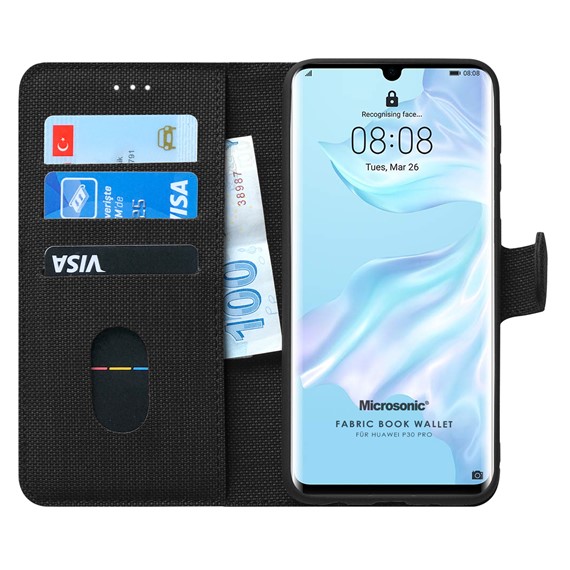 Microsonic Huawei P30 Pro Kılıf Fabric Book Wallet Siyah 1