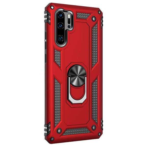 Microsonic Huawei P30 Pro Kılıf Military Ring Holder Kırmızı 2