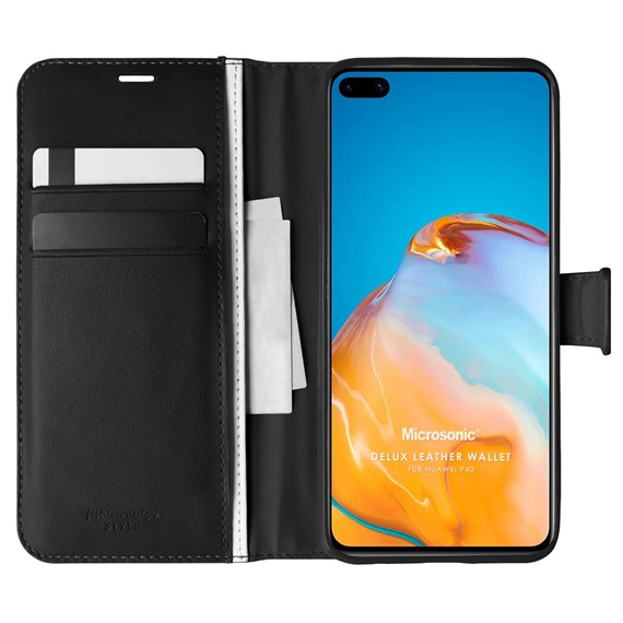 Microsonic Huawei P40 Kılıf Delux Leather Wallet Siyah 1