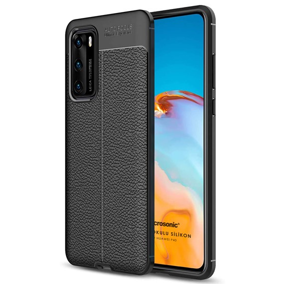 Microsonic Huawei P40 Kılıf Deri Dokulu Silikon Siyah 1