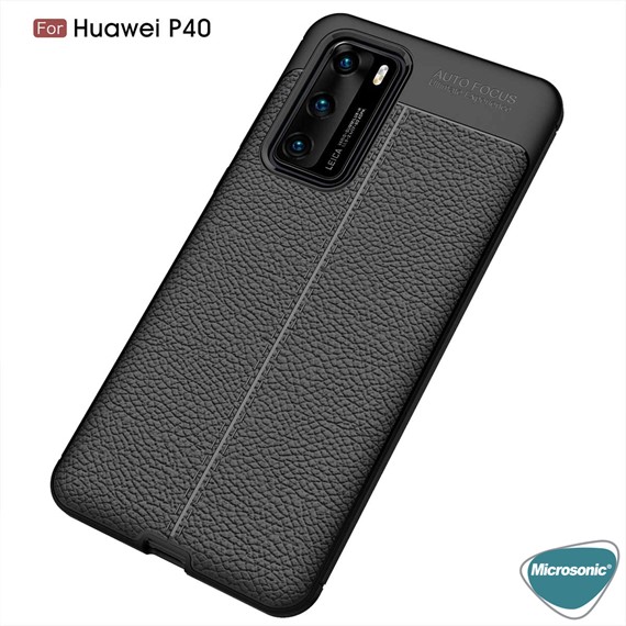 Microsonic Huawei P40 Kılıf Deri Dokulu Silikon Siyah 3