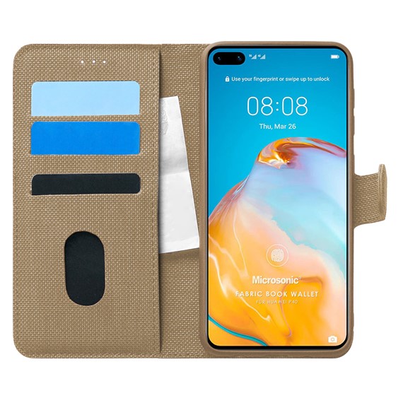 Microsonic Huawei P40 Kılıf Fabric Book Wallet Gold 1