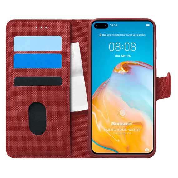 Microsonic Huawei P40 Kılıf Fabric Book Wallet Kırmızı 1