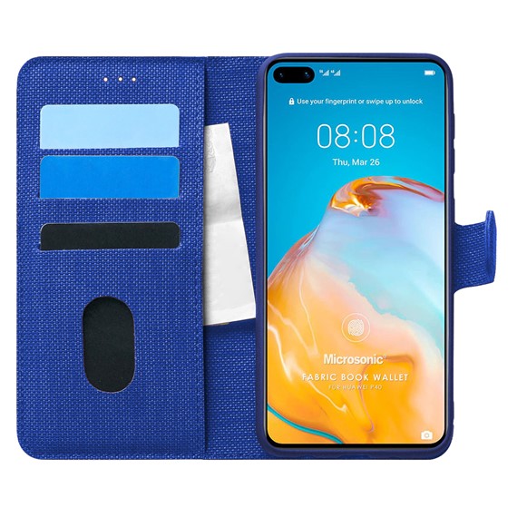 Microsonic Huawei P40 Kılıf Fabric Book Wallet Lacivert 1