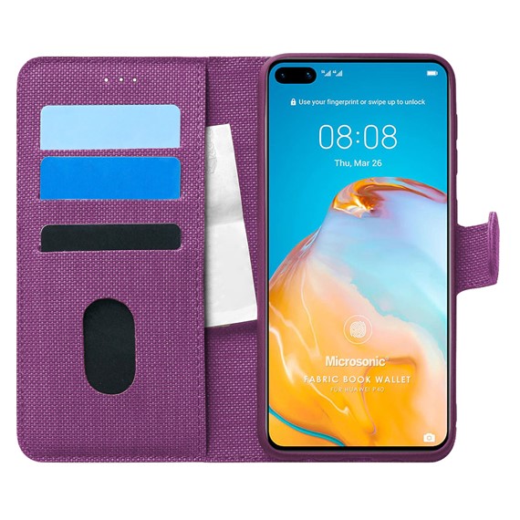 Microsonic Huawei P40 Kılıf Fabric Book Wallet Mor 1