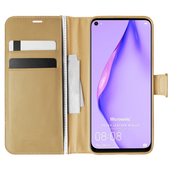 Microsonic Huawei P40 Lite Kılıf Delux Leather Wallet Gold 1