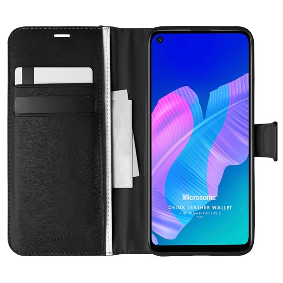 Microsonic Huawei P40 Lite E Kılıf Delux Leather Wallet Siyah 1