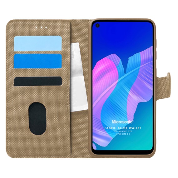 Microsonic Huawei P40 Lite E Kılıf Fabric Book Wallet Gold 1