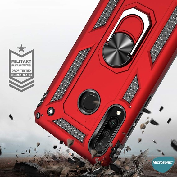 Microsonic Huawei P40 Lite E Kılıf Military Ring Holder Kırmızı 4