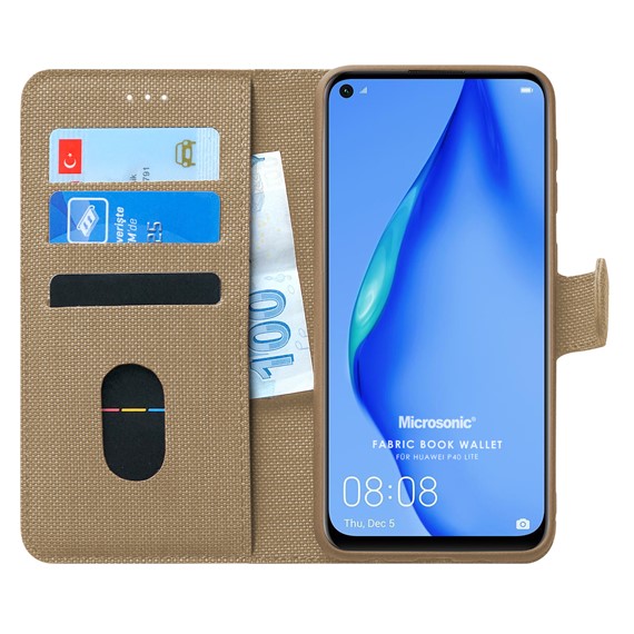 Microsonic Huawei P40 Lite Kılıf Fabric Book Wallet Gold 1