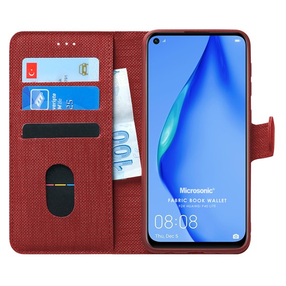 Microsonic Huawei P40 Lite Kılıf Fabric Book Wallet Kırmızı 1