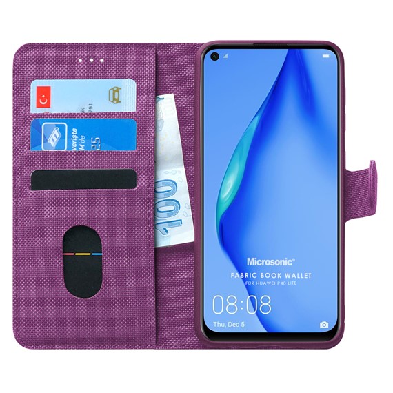 Microsonic Huawei P40 Lite Kılıf Fabric Book Wallet Mor 1