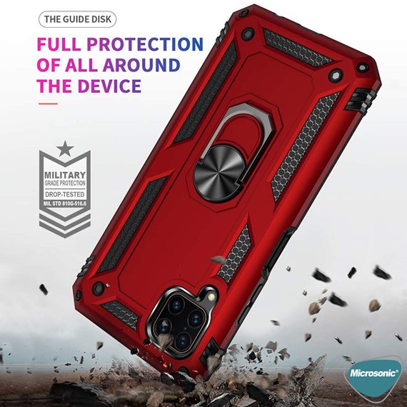Microsonic Huawei P40 Lite Kılıf Military Ring Holder Kırmızı 3