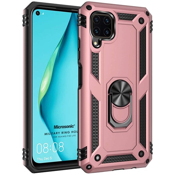 Microsonic Huawei P40 Lite Kılıf Military Ring Holder Rose Gold 1