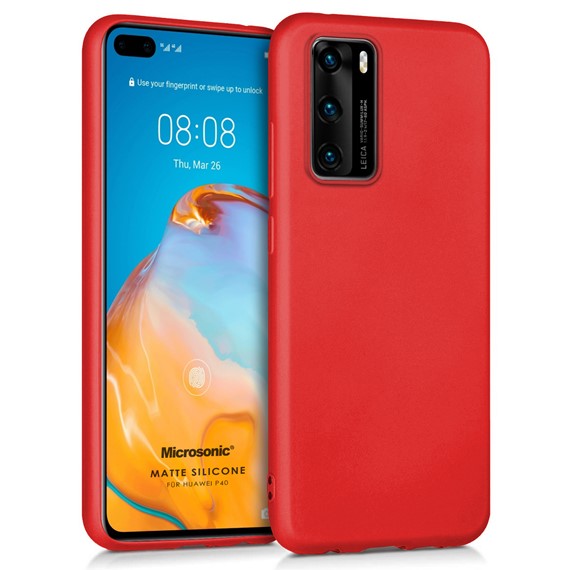 Microsonic Matte Silicone Huawei P40 Kılıf Kırmızı 1