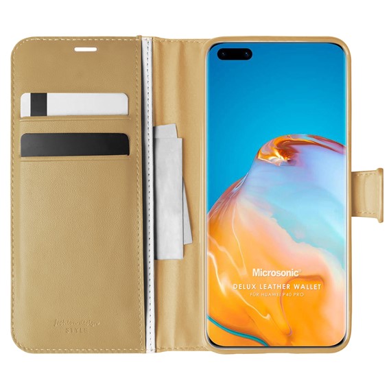 Microsonic Huawei P40 Pro Kılıf Delux Leather Wallet Gold 1