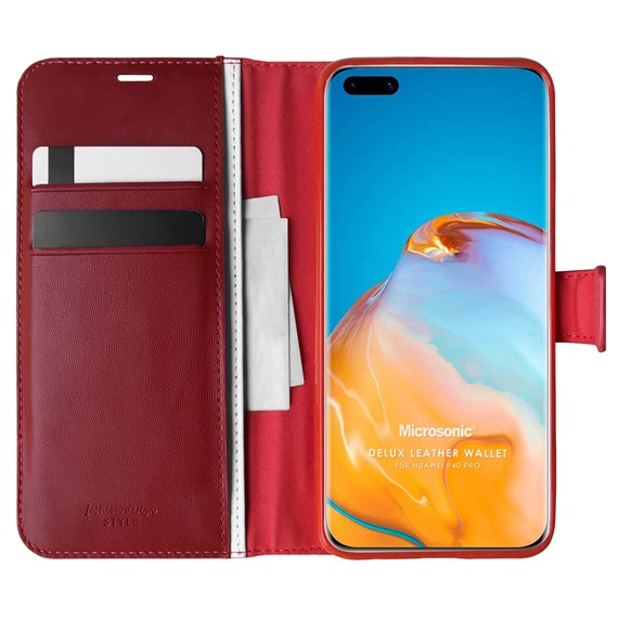 Microsonic Huawei P40 Pro Kılıf Delux Leather Wallet Kırmızı 1