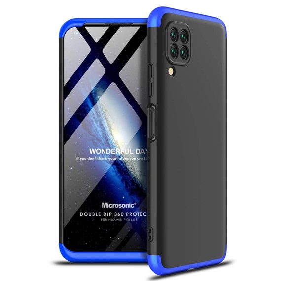 Microsonic Huawei P40 Lite Kılıf Double Dip 360 Protective Siyah Mavi 1