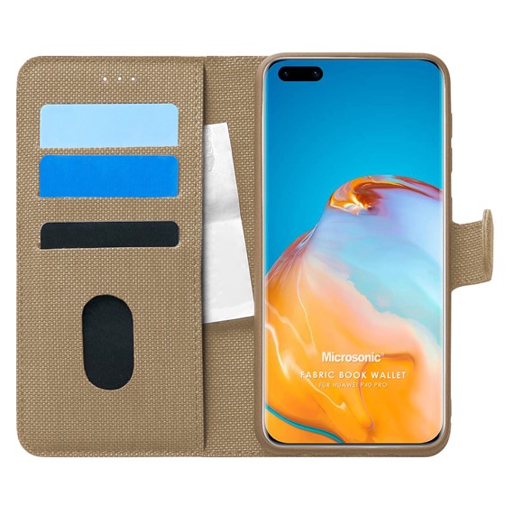 Microsonic Huawei P40 Pro Kılıf Fabric Book Wallet Gold 1