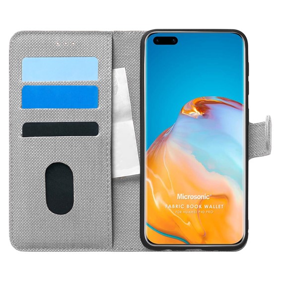 Microsonic Huawei P40 Pro Kılıf Fabric Book Wallet Gri 1