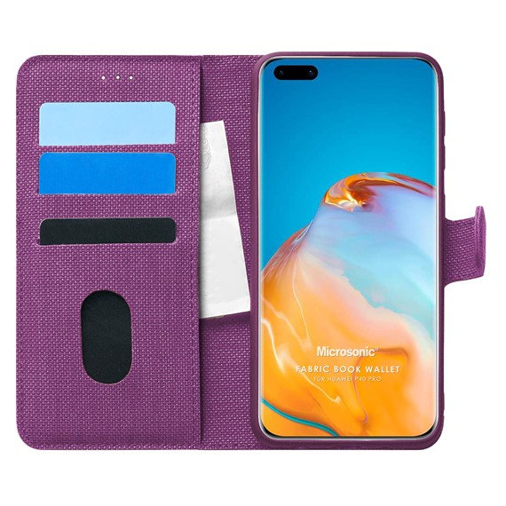 Microsonic Huawei P40 Pro Kılıf Fabric Book Wallet Mor 1