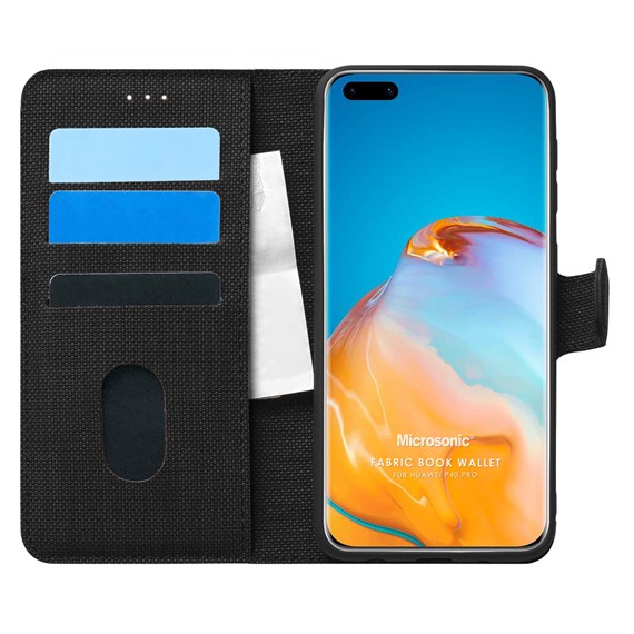 Microsonic Huawei P40 Pro Kılıf Fabric Book Wallet Siyah 1