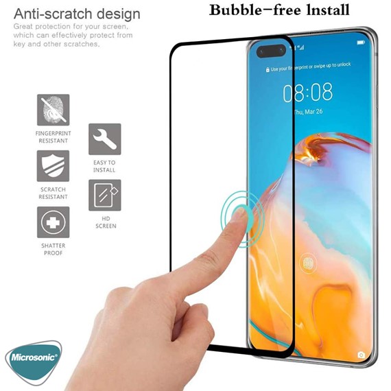 Microsonic Huawei P40 Tam Kaplayan Temperli Cam Ekran Koruyucu Siyah 2