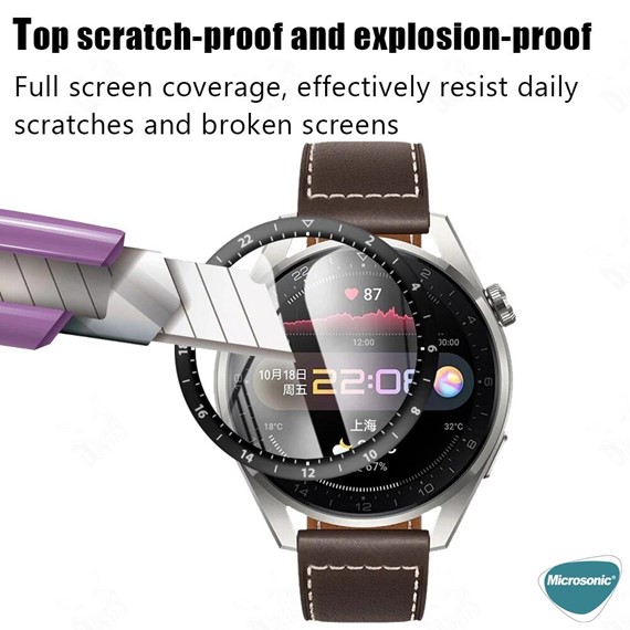 Microsonic Huawei Watch 3 Pro Tam Kaplayan Temperli Cam Full Ekran Koruyucu Siyah 3