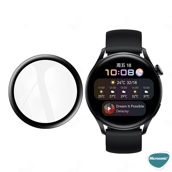 Microsonic Huawei Watch 3 Tam Kaplayan Temperli Cam Full Ekran Koruyucu Siyah 4