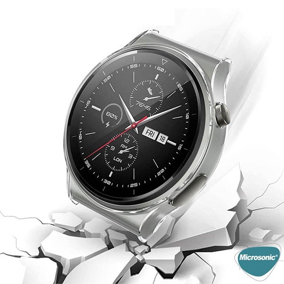 Microsonic Huawei Watch GT 3 Pro 46mm Titanyum Kılıf 360 Full Round Soft Silicone Gümüş 4