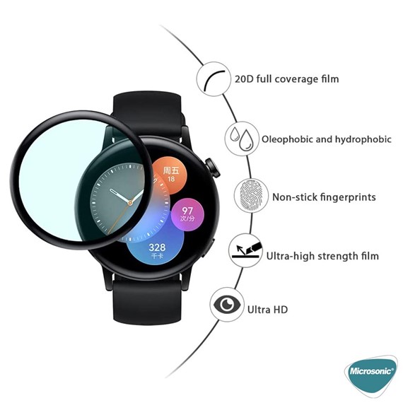 Microsonic Huawei Watch GT5 41mm Tam Kaplayan Temperli Cam Full Ekran Koruyucu Siyah 3