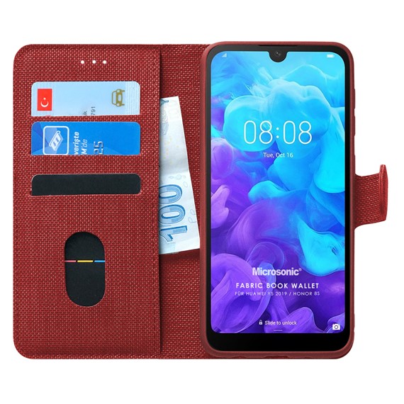 Microsonic Huawei Y5 2019 Kılıf Fabric Book Wallet Kırmızı 1