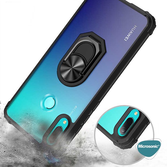 Microsonic Huawei Y6 2019 Kılıf Grande Clear Ring Holder Siyah 4