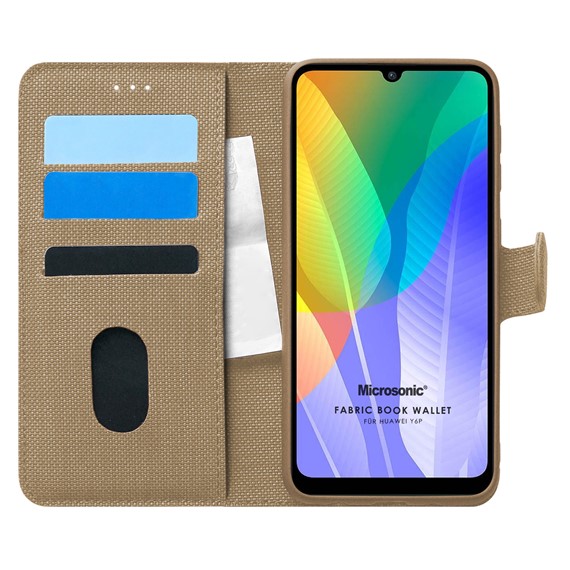 Microsonic Huawei Y6P Kılıf Fabric Book Wallet Gold 1