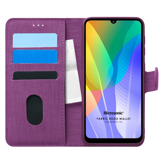 Microsonic Huawei Y6P Kılıf Fabric Book Wallet Mor 1