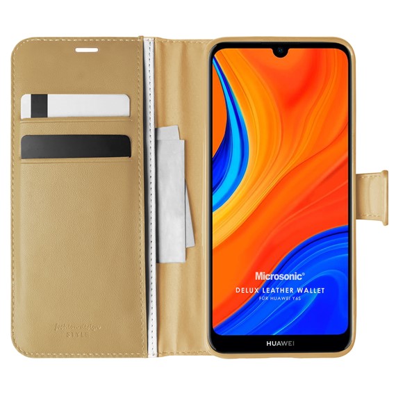 Microsonic Huawei Y6S Kılıf Delux Leather Wallet Gold 1