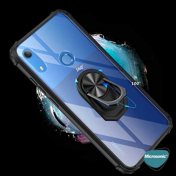 Microsonic Huawei Y6s 2019 Kılıf Grande Clear Ring Holder Siyah 5
