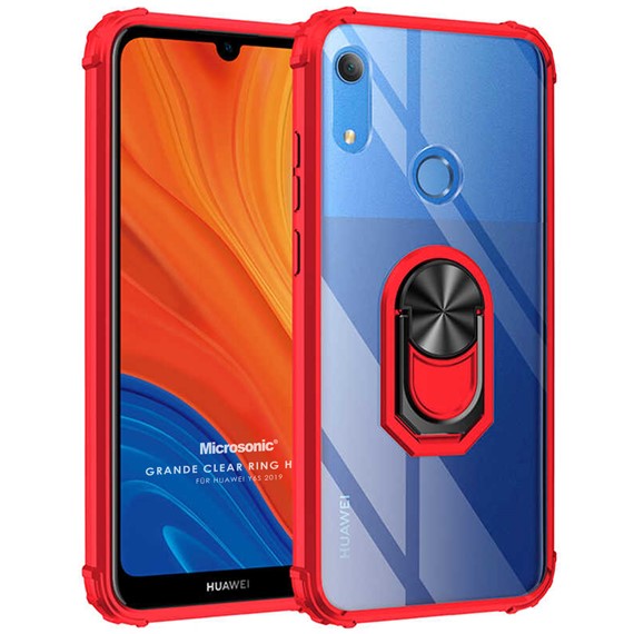 Microsonic Huawei Y6s 2019 Kılıf Grande Clear Ring Holder Kırmızı 1