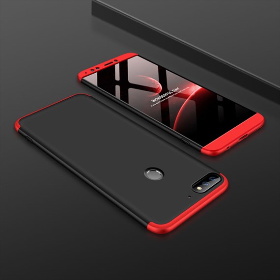 Microsonic Huawei Y7 2018 Kılıf Double Dip 360 Protective Siyah Kırmızı 3