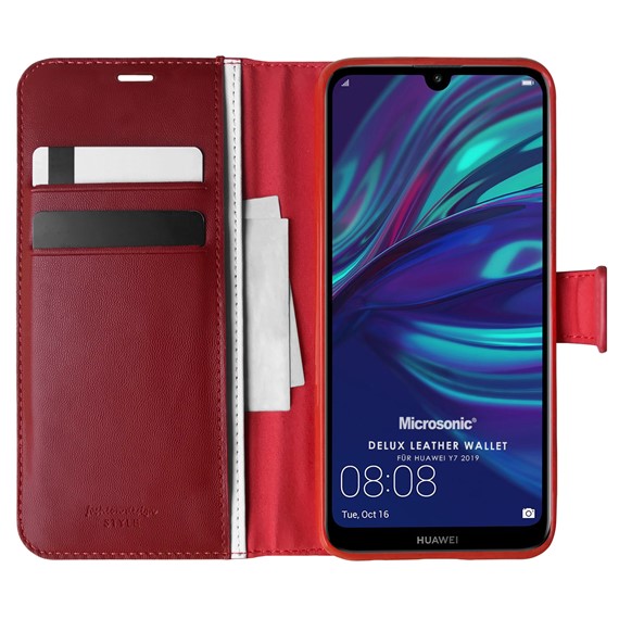 Microsonic Huawei Y7 2019 Kılıf Delux Leather Wallet Kırmızı 1