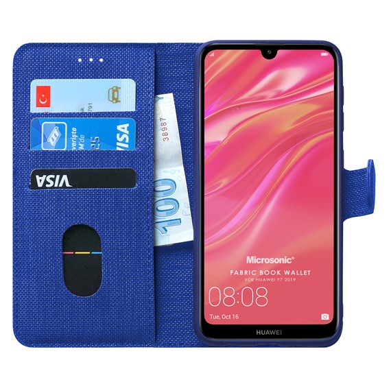 Microsonic Huawei Y7 2019 Kılıf Fabric Book Wallet Lacivert 1