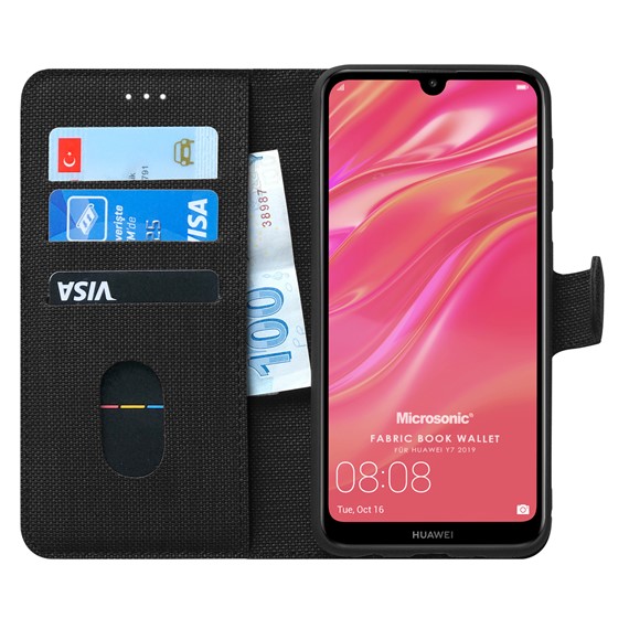 Microsonic Huawei Y7 2019 Kılıf Fabric Book Wallet Siyah 1