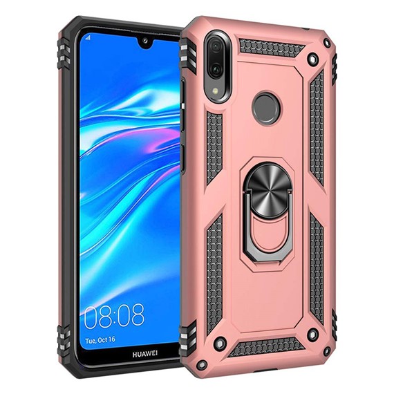 Microsonic Huawei Y7 2019 Kılıf Military Ring Holder Rose Gold 1